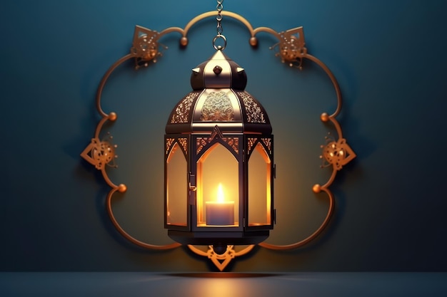 Ramadan Kareem background with lanterns and mosque Vector illustration