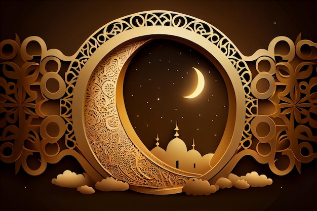 Ramadan Kareem backgroundCrescent moon and cloud AI Generated