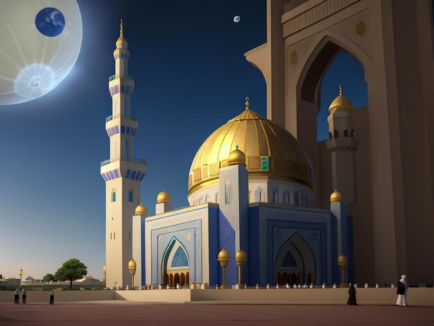 Ramadan Kareem backgroundCrescent moon at a top of a mosqueIslamic greeting Eid Mubarak cards for Mu