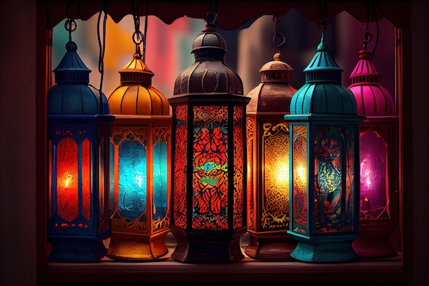 Ramadan Kareem beautiful arabic lanterns Generative Ai