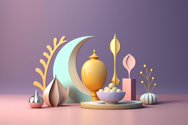 写真 ラマダン カリームのお祝いと装飾、3 d レンダリング イラスト デザイン