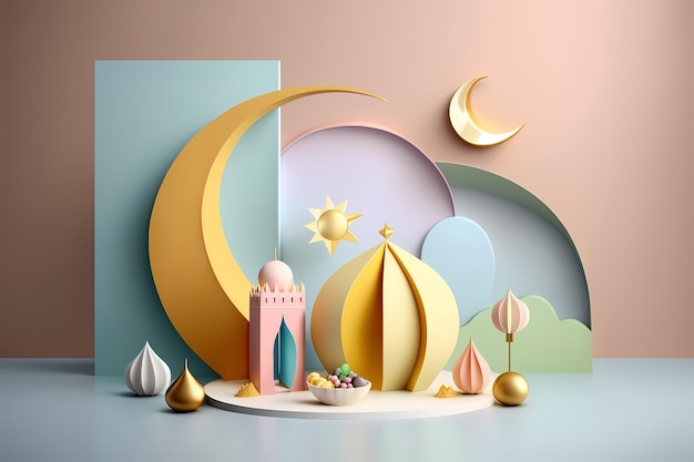 Ramadan Kareem Celebration and Decoration,3D Render Illustration Design