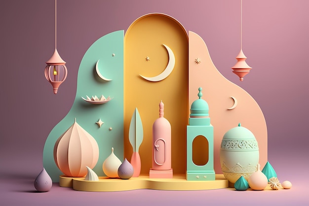 Ramadan Kareem Celebration and Decoration,3D Render Illustration Design