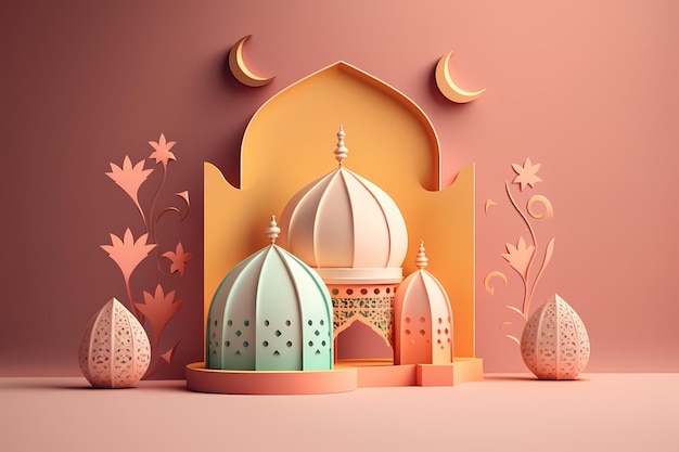 Празднование и украшение Рамадана Карима, дизайн 3D-рендеринга