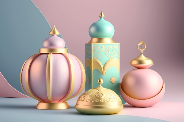 Ramadan Kareem Celebration and Decoration,3D Render Illustration Design