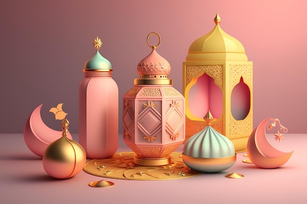 Foto celebrazione e decorazione del ramadan kareem, disegno dell'illustrazione di rendering 3d