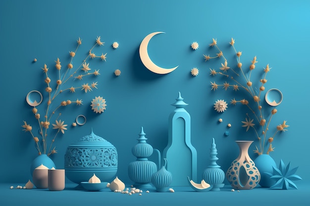 Ramadan kareem Celebration, Decoration 3D Render Illustration