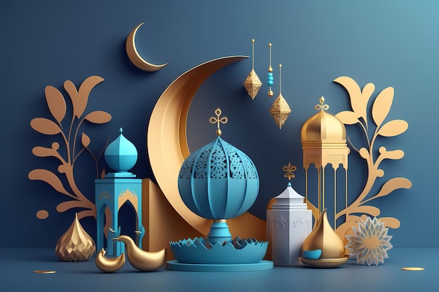 Ramadan kareem Celebration, Decoration 3D Render Illustration