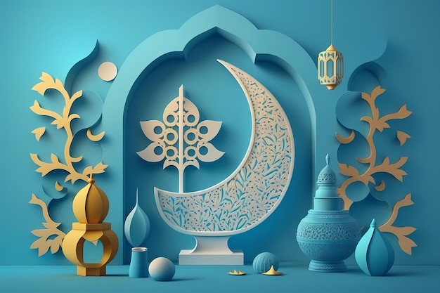 Ramadan kareem Celebration, Decoration 3D Render Illustration