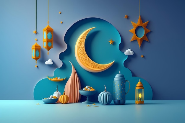 Ramadan kareem Celebration, Decoration 3D Render Illustration