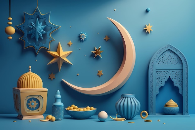 Ramadan kareem Celebration, Decoration 3D Render Illustration