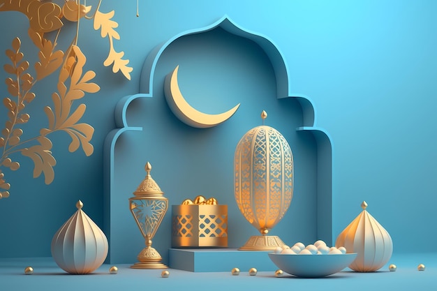 Ramadan kareem Celebration, Decoration 3D Render Illustration