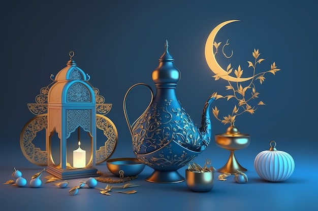 Ramadan kareem Celebration, Decoration 3D Render Illustration