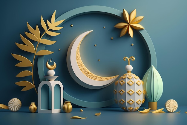 Ramadan kareem Celebration, Decoration 3D Render Illustration