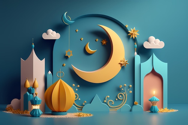 Ramadan kareem Celebration, Decoration 3D Render Illustration