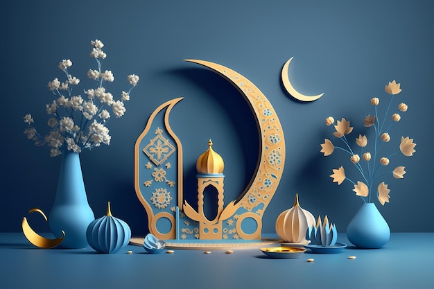 Ramadan kareem Celebration, Decoration 3D Render Illustration