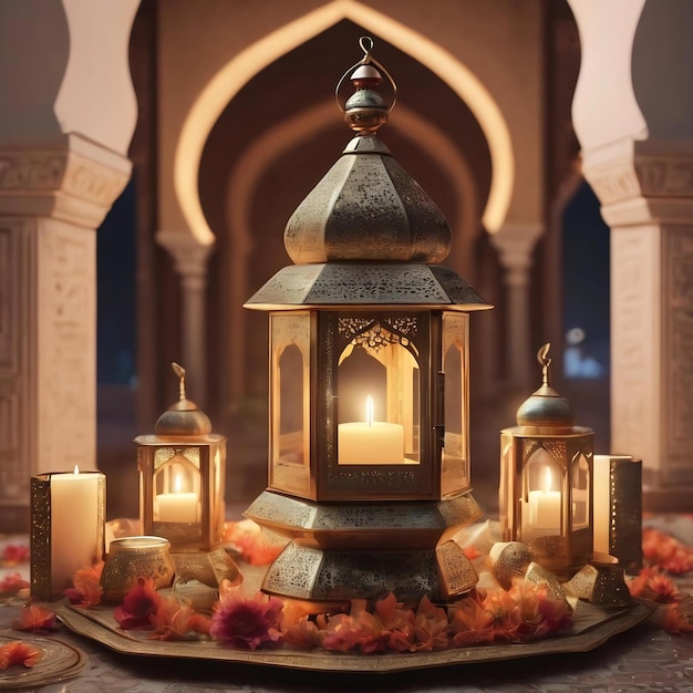 Ramadan kareem celebration and decoration3d render illustration design