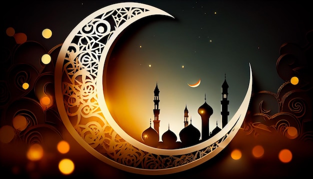 Foto ramadan kareem celebration design met crescent moon en moskee generative ai