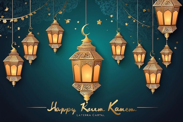 Ramadan kareem celebration greeting card with creative lantern