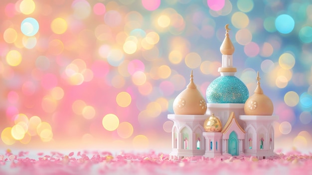 Празднование Рамадана Карим Величественная исламская мечеть, символизирующая дух Ид Мубарака и радостных праздников