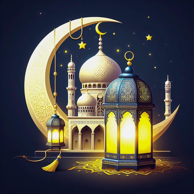 Photo ramadan kareem classic background night with moon