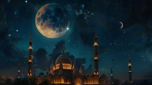 Ramadan Kareem A crescent moon on the top of a mosque Generative Ai