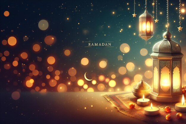 ramadan kareem crescent and stars islamic lantern for eid mubarak greeting cover card