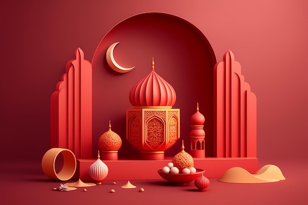 Ramadan kareem Decoratie kleurrijke 3D achtergrond