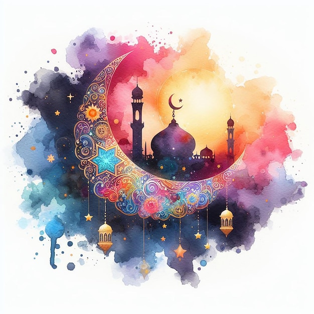 Photo ramadan kareem depicted with softly blended watercolor brush strokes