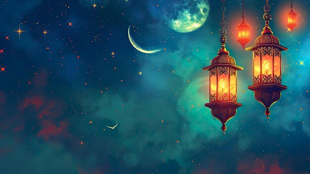 Photo ramadan kareem doodles background with lantern