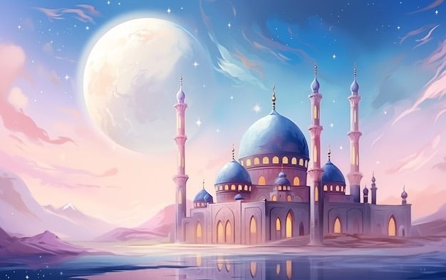 Ramadan kareem eid islamic mosque oil painting background illustration colorful aesthetic pastel