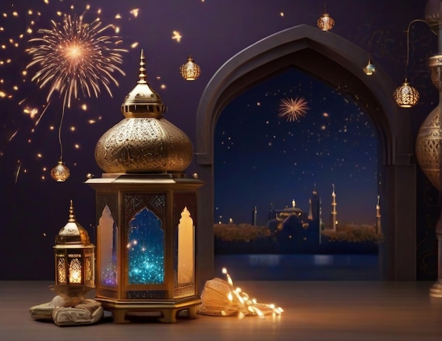 Ramadan Kareem Eid Mubarak background Ai generated