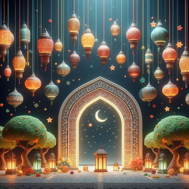 Foto ramadan kareem eid mubarak modello di illustrazione ai immagini generate