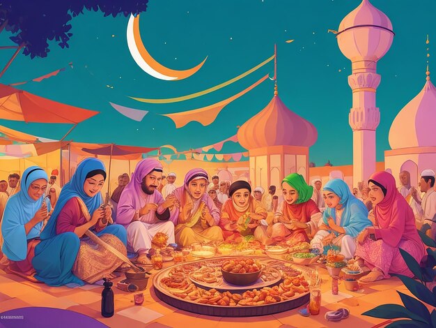 Ramadan Kareem Eid Mubarak Illustration