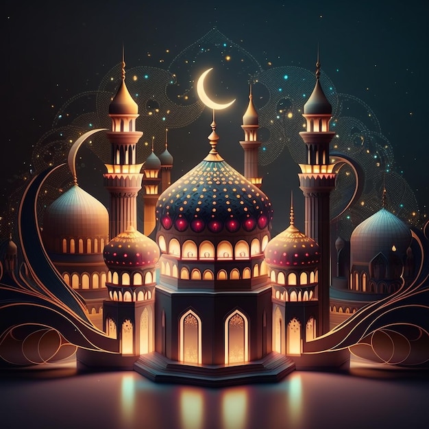 Ramadan Kareem Eid Mubarak Mosque illustration