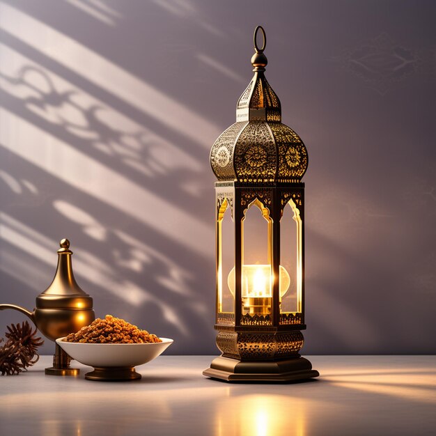 ramadan kareem eid mubarak royal elegant lamp with mosque entry holy gate
