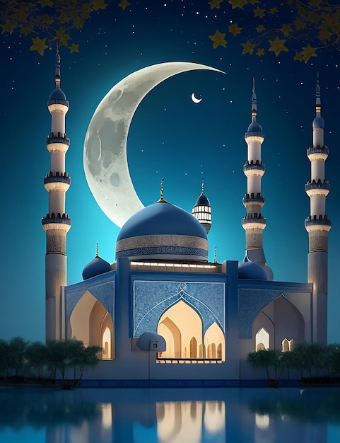 Рамадан Карим ид мубарак королевская элегантная лампа со святыми воротами мечети с фейерверком