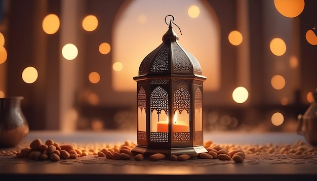 Photo ramadan kareem eid mubarak royal moroccan lamp mosque with fireworks