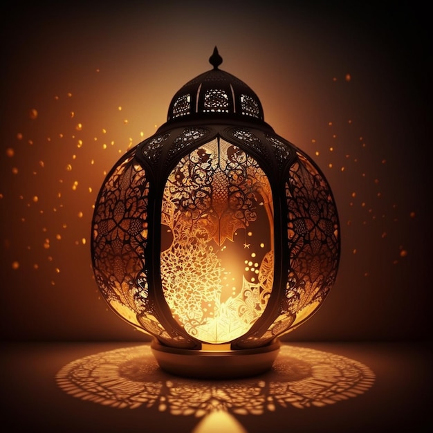 ramadan kareem and eid mubarak with mosque and lanterns