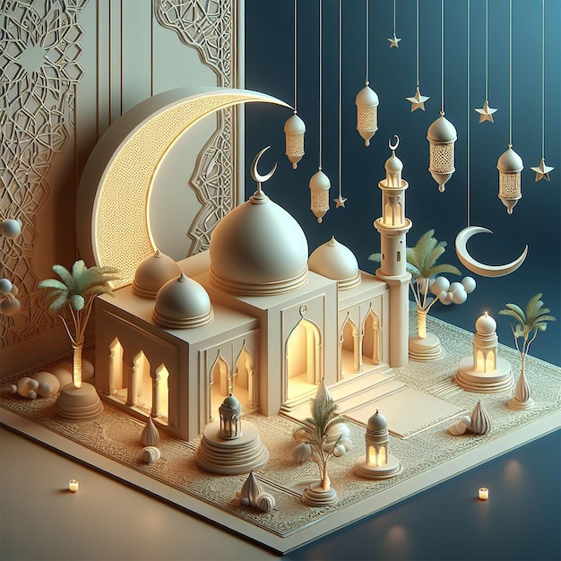 ramadan kareem and eid mubarok llustration