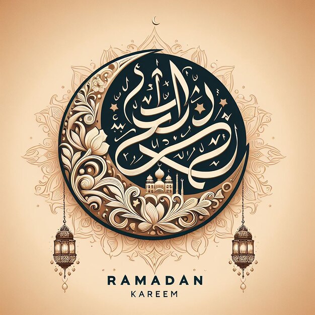 Photo ramadan kareem in elegant arabic calligraphy with traditional islamic art elements