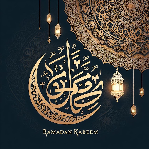 Photo ramadan kareem in elegant arabic calligraphy with traditional islamic art elements