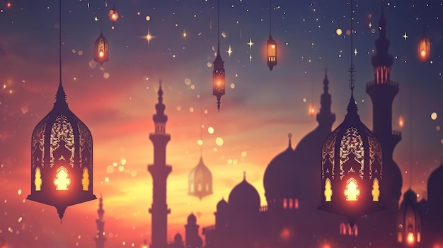 ラマダン・カリーム (Ramadan Kareem) - イスラム教徒がモスクに立つバナー