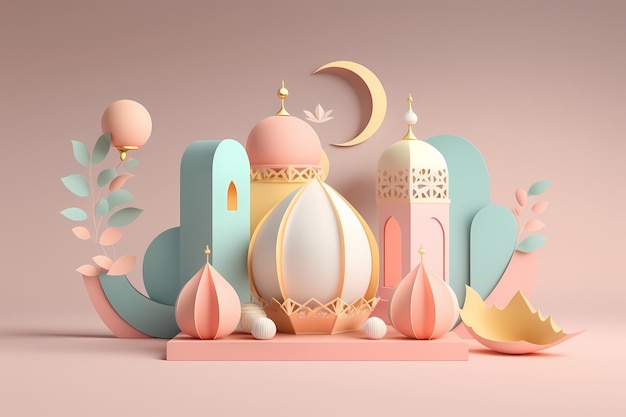 Foto ramadan kareem feest en decoratie, 3d render illustratie ontwerp