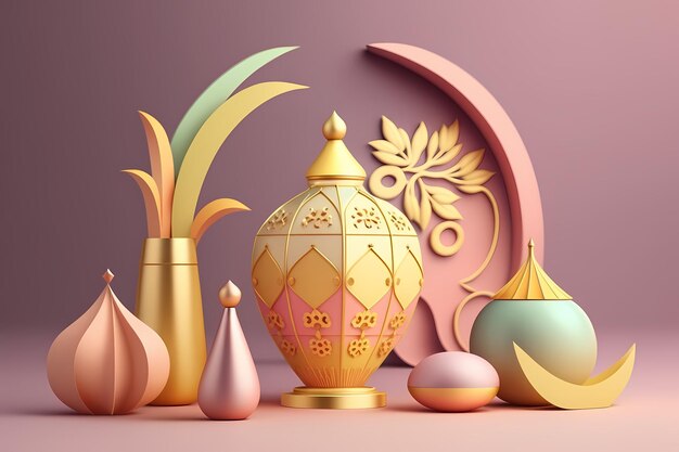 Ramadan Kareem feest en decoratie, 3D render illustratie ontwerp