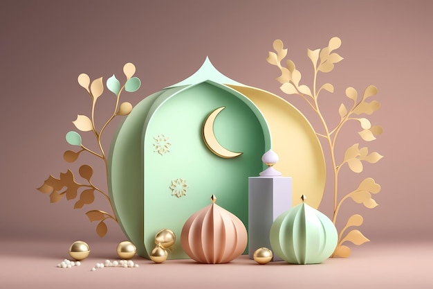 Ramadan Kareem feest en decoratie, 3D render illustratie ontwerp