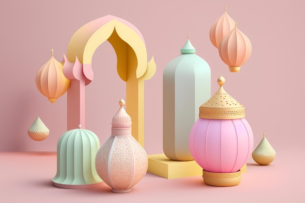 Ramadan Kareem feest en decoratie, 3D render illustratie ontwerp