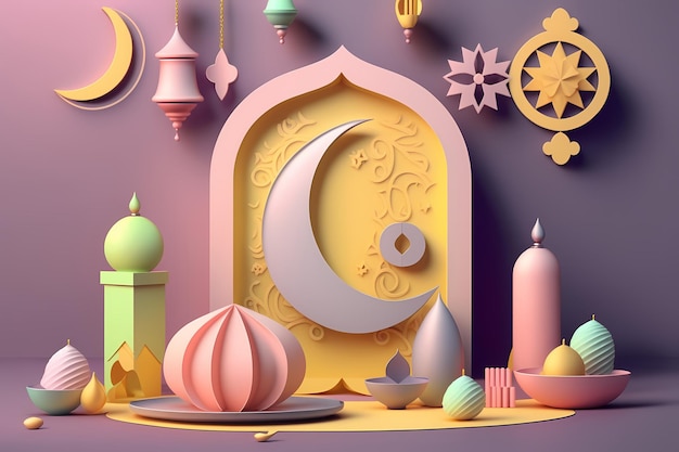 Ramadan Kareem feest en decoratie, 3D render illustratie ontwerp