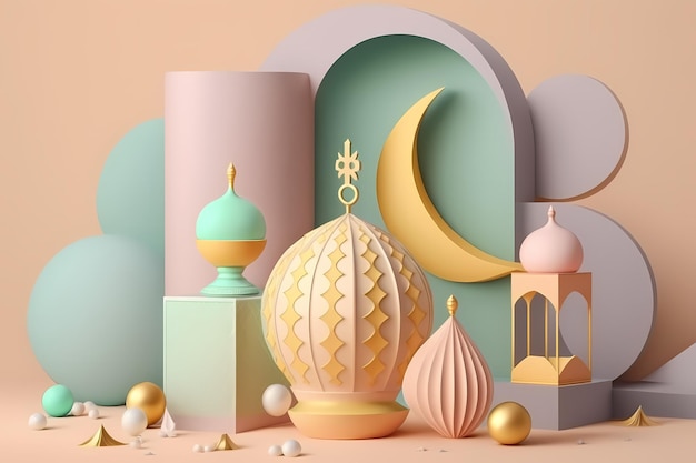 Ramadan Kareem feest en decoratie, 3D render illustratie ontwerp