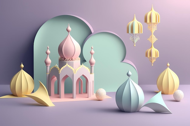 Ramadan Kareem feest en decoratie, 3D render illustratie ontwerp